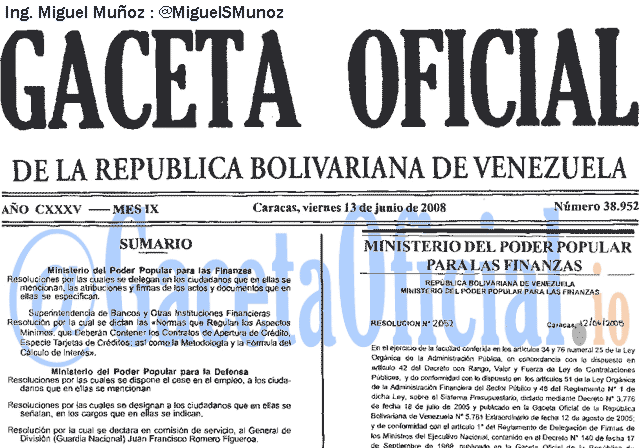 Gaceta Oficial 38952 del 13 Junio 2008