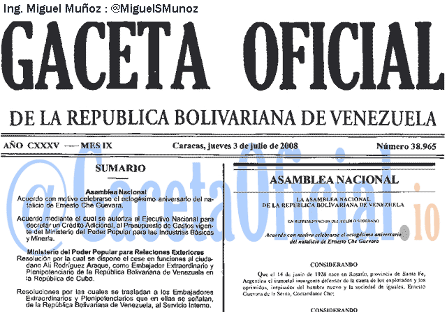 Gaceta Oficial 38965 del 3 Julio 2008