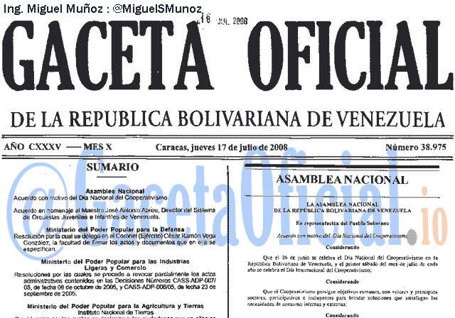 Gaceta Oficial 38975 del 17 Julio 2008