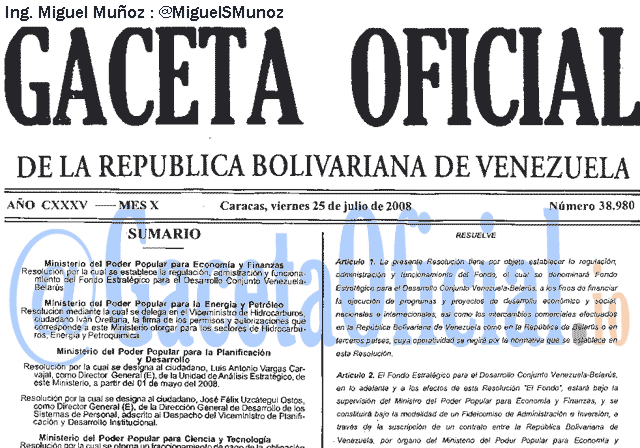 Gaceta Oficial 38980 del 25 Julio 2008