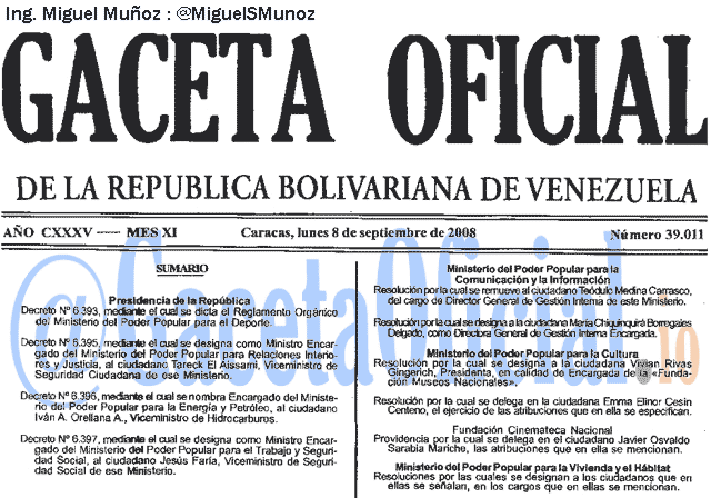 Gaceta Oficial 39011 del 8 Septiembre 2008