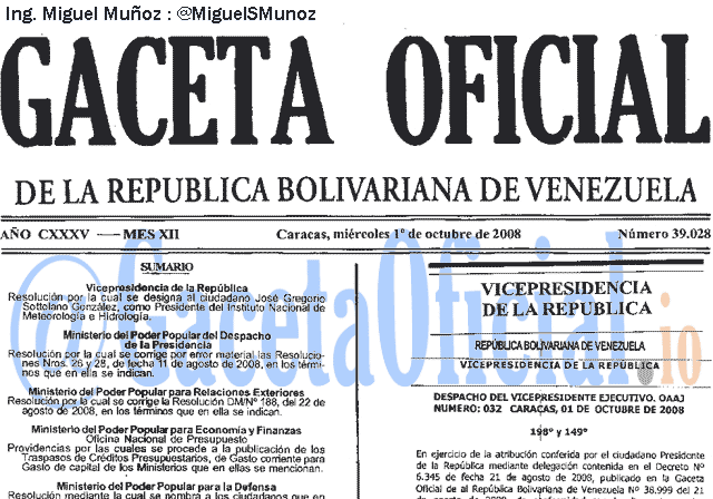 Gaceta Oficial 39028 del 1 Octubre 2008