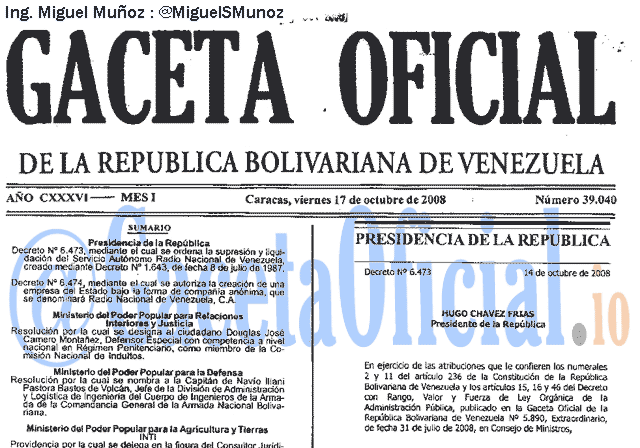 Gaceta Oficial 39040 del 17 Octubre 2008