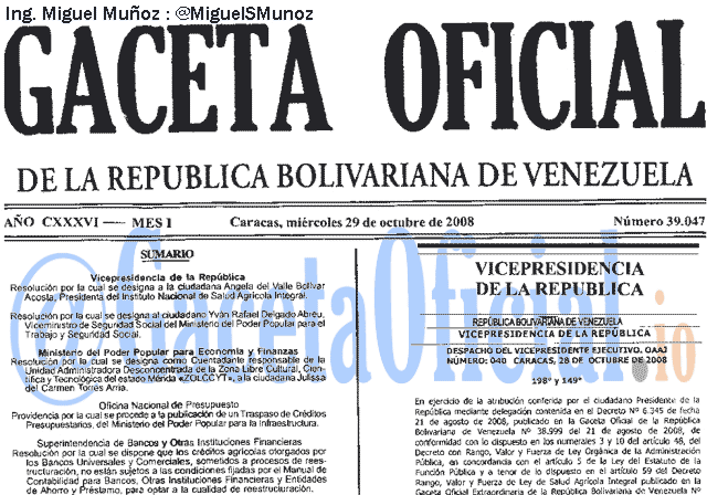 Gaceta Oficial 39047 del 29 Octubre 2008