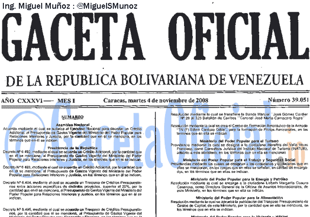 Gaceta Oficial 39051 del 4 Noviembre 2008