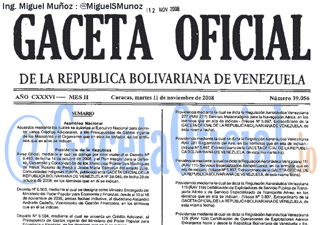 Gaceta Oficial 39056 del 11 Noviembre 2008