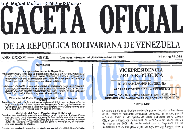 Gaceta Oficial 39059 del 14 Noviembre 2008