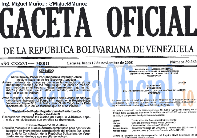 Gaceta Oficial 39060 del 17 Noviembre 2008