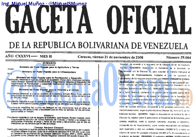 Gaceta Oficial 39064 del 21 Noviembre 2008