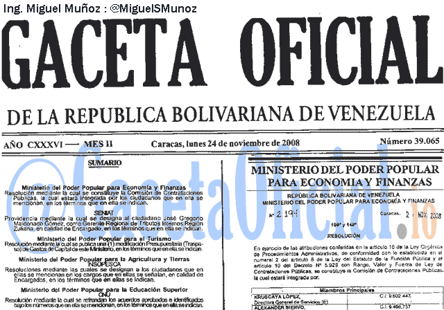 Gaceta Oficial 39065 del 24 Noviembre 2008