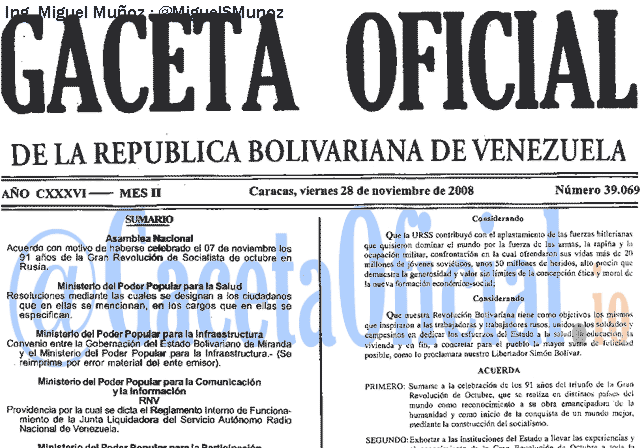 Gaceta Oficial 39069 del 28 Noviembre 2008
