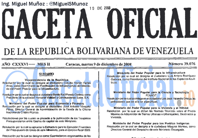 Gaceta Oficial 39076 del 9 Diciembre 2008