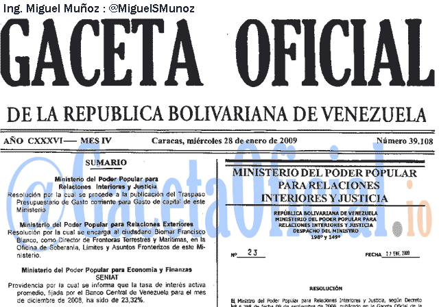 Gaceta Oficial 39108 del 28 Enero 2009
