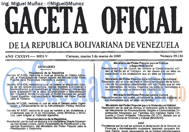 Gaceta Oficial 39130 del 3 Marzo 2009