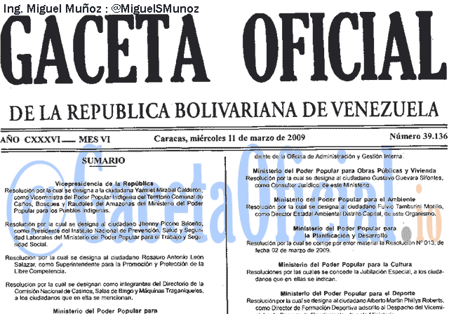 Gaceta Oficial 39136 del 11 Marzo 2009