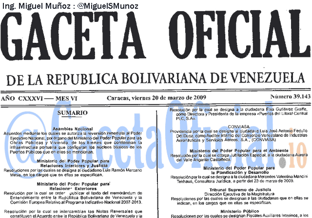 Gaceta Oficial 39143 del 20 Marzo 2009