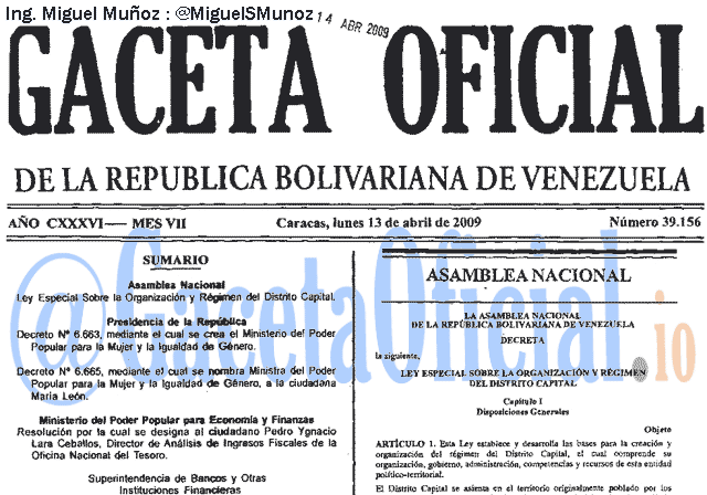 Gaceta Oficial 39156 del 13 Abril 2009