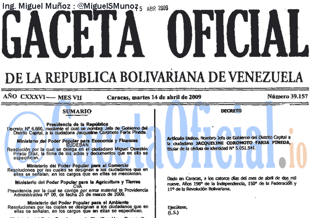 Gaceta Oficial 39157 del 14 Abril 2009