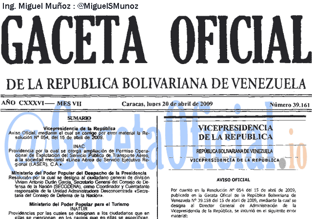 Gaceta Oficial 39161 del 20 Abril 2009