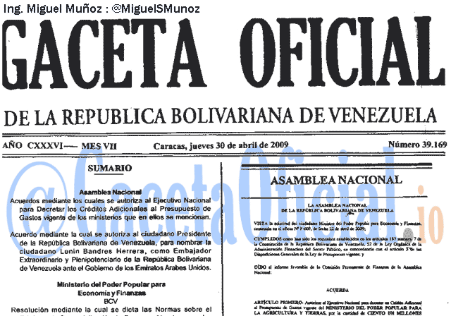 Gaceta Oficial 39169 del 30 Abril 2009
