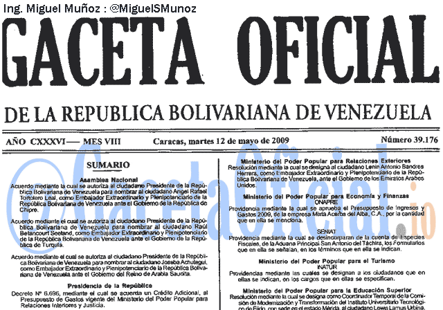 Gaceta Oficial 39176 del 12 Mayo 2009