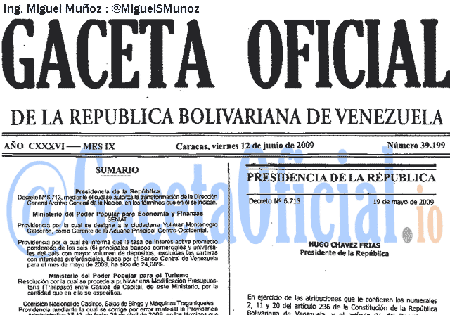 Gaceta Oficial 39199 del 12 Junio 2009
