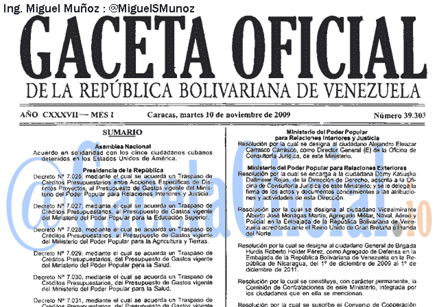 Gaceta Oficial 39303 del 10 Noviembre 2009