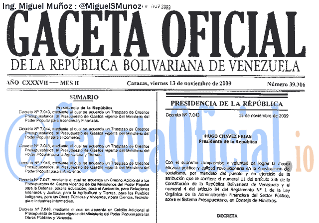 Gaceta Oficial 39306 del 13 Noviembre 2009
