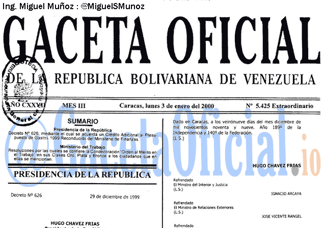Gaceta Oficial 5425 del 3 Enero 2000