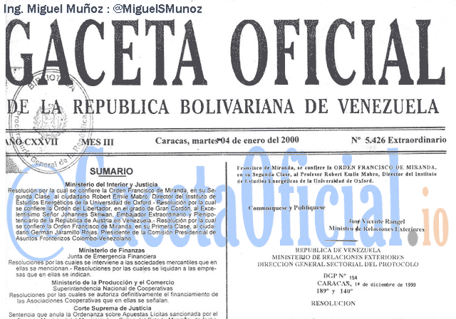 Gaceta Oficial 5426 del 4 Enero 2000
