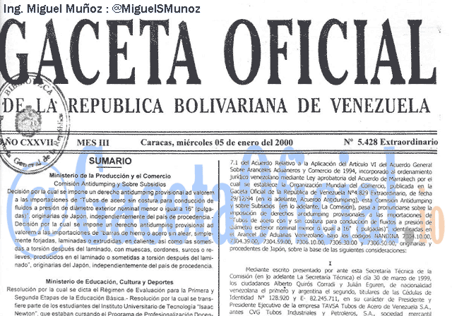 Gaceta Oficial 5428 del 5 Enero 2000