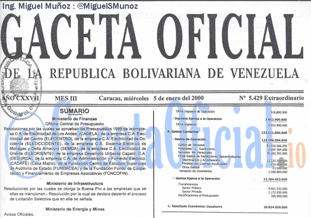 Gaceta Oficial 5429 del 5 Enero 2000