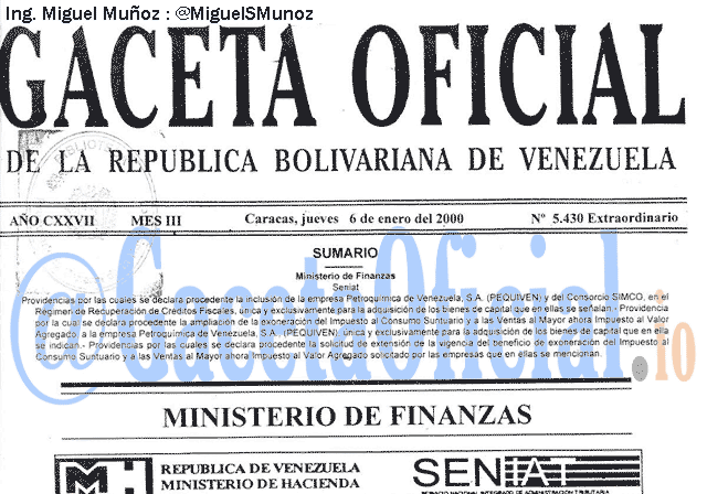 Gaceta Oficial 5430 del 6 Enero 2000