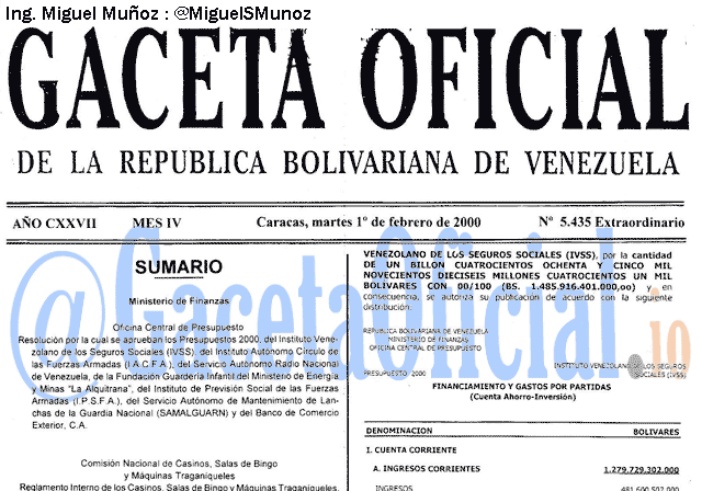 Gaceta Oficial 5435 del 1 Febrero 2000