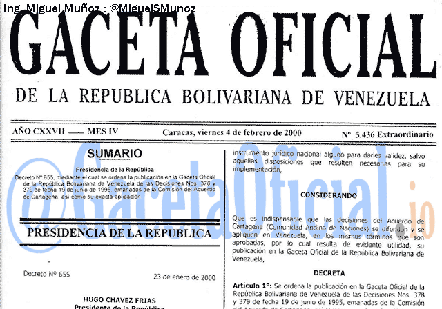 Gaceta Oficial 5436 del 4 Febrero 2000