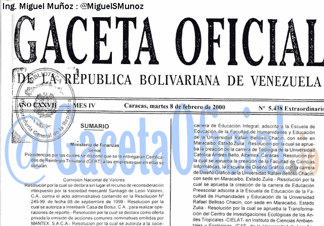 Gaceta Oficial 5438 del 8 Febrero 2000