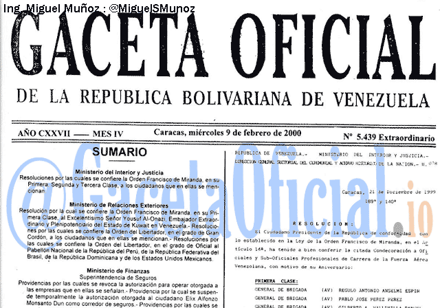Gaceta Oficial 5439 del 9 Febrero 2000