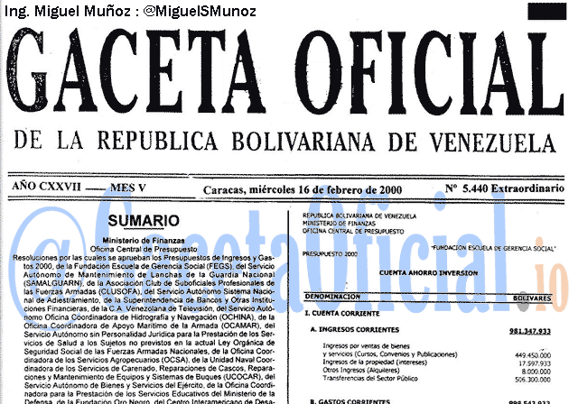 Gaceta Oficial 5440 del 16 Febrero 2000