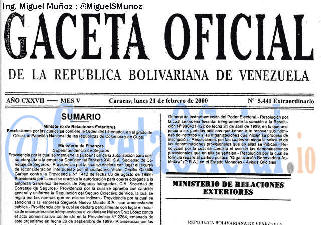 Gaceta Oficial 5441 del 21 Febrero 2000
