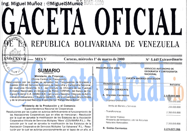 Gaceta Oficial 5445 del 1 Marzo 2000