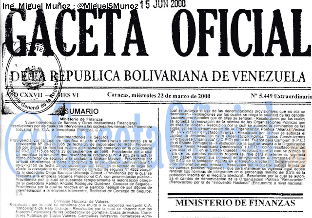 Gaceta Oficial 5449 del 22 Marzo 2000