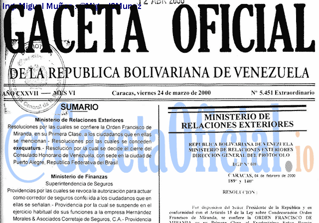 Gaceta Oficial 5451 del 24 Marzo 2000