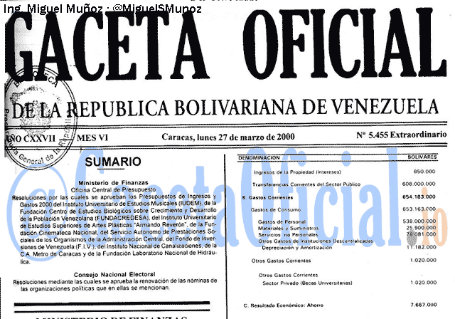 Gaceta Oficial 5455 del 27 Marzo 2000
