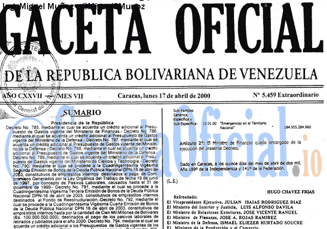 Gaceta Oficial 5459 del 17 Abril 2000