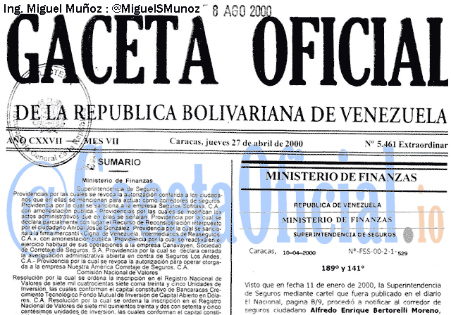 Gaceta Oficial 5461 del 27 Abril 2000