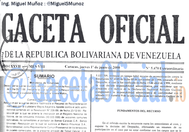 Gaceta Oficial 5470 del 1 Junio 2000