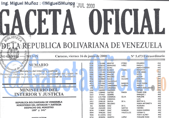 Gaceta Oficial 5473 del 16 Junio 2000