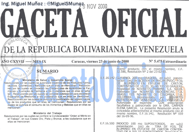 Gaceta Oficial 5475 del 23 Junio 2000