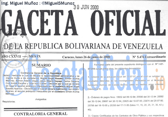 Gaceta Oficial 5476 del 26 Junio 2000