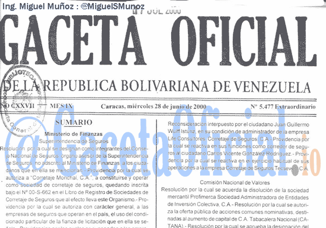 Gaceta Oficial 5477 del 28 Junio 2000